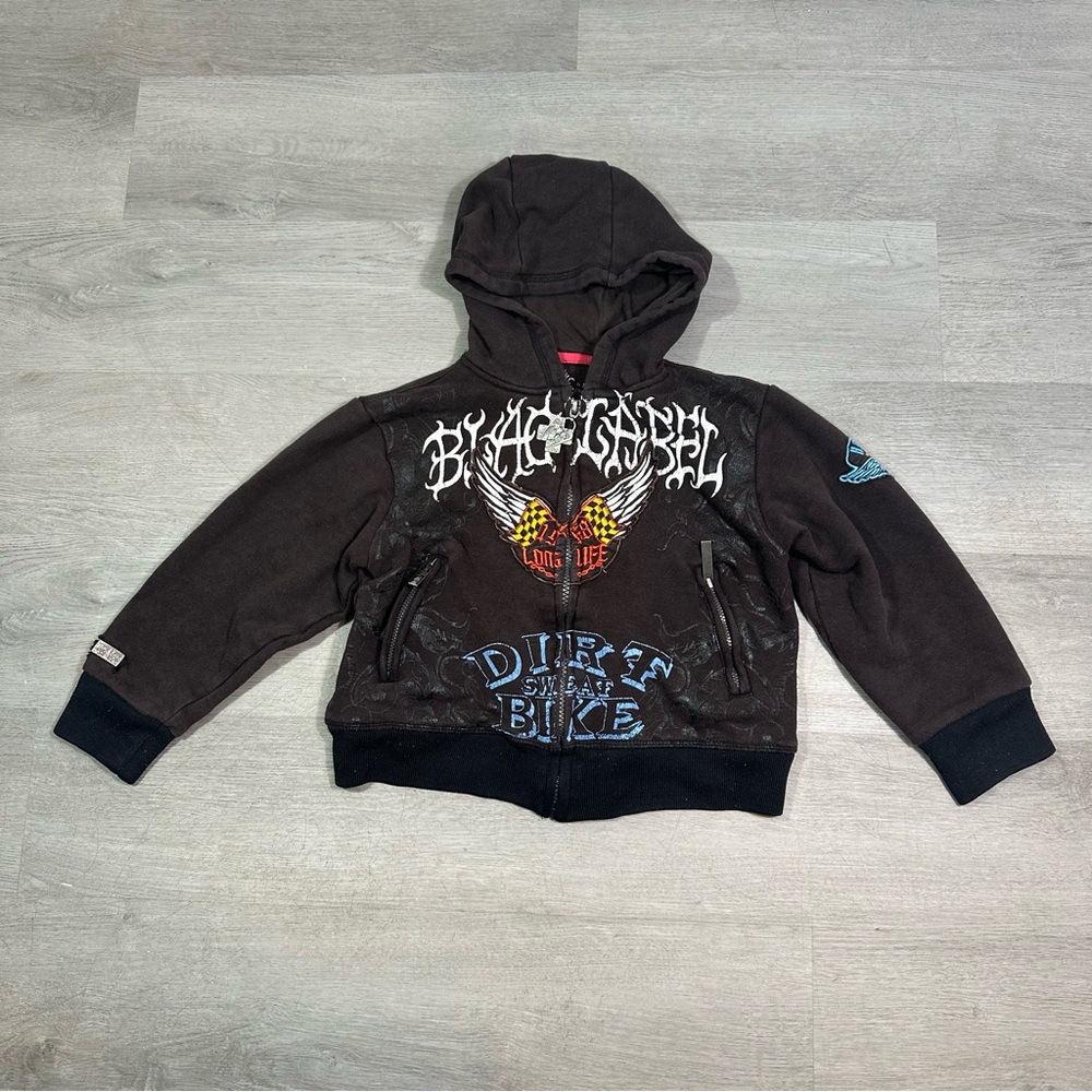 Black Label Y2K Hoodie Kids Dirt Sweat Bike‎ 15.5x15  Full Zip Streetwear